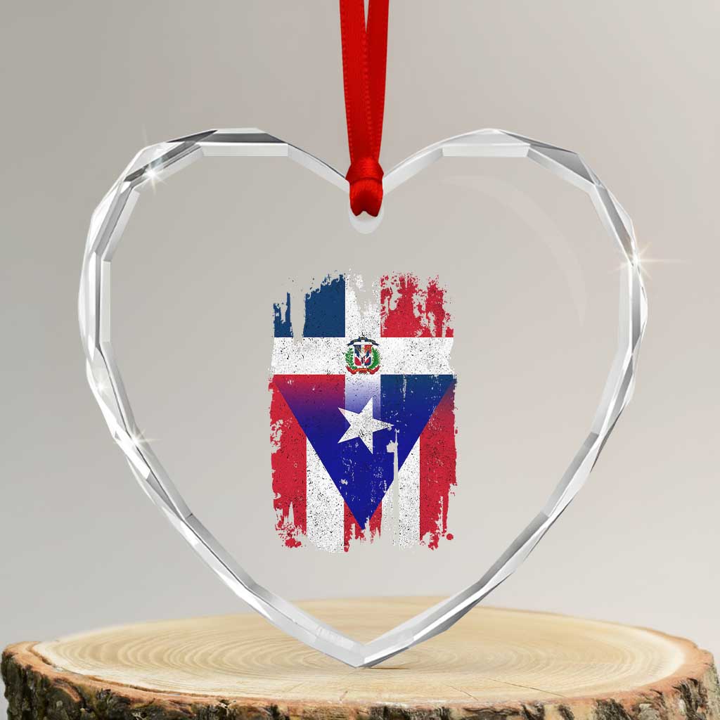 Dominican Puerto Rican Flag Heart Crystal Glass Ornament Mixed Heritage Pride