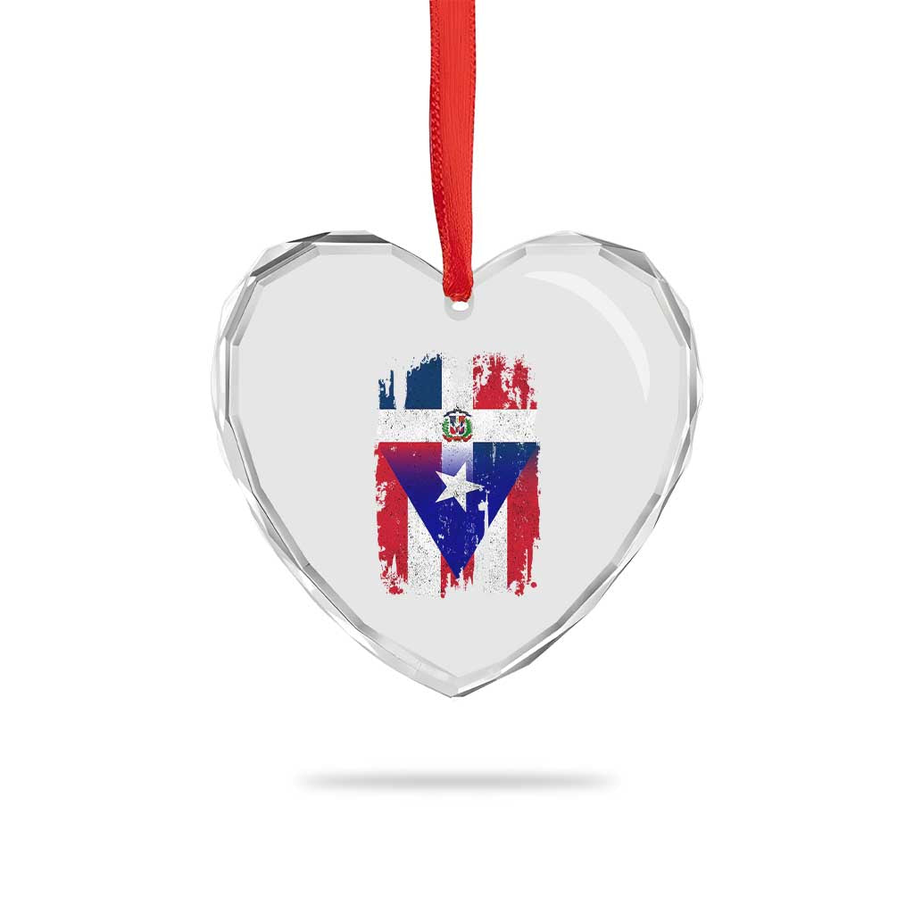 Dominican Puerto Rican Flag Heart Crystal Glass Ornament Mixed Heritage Pride