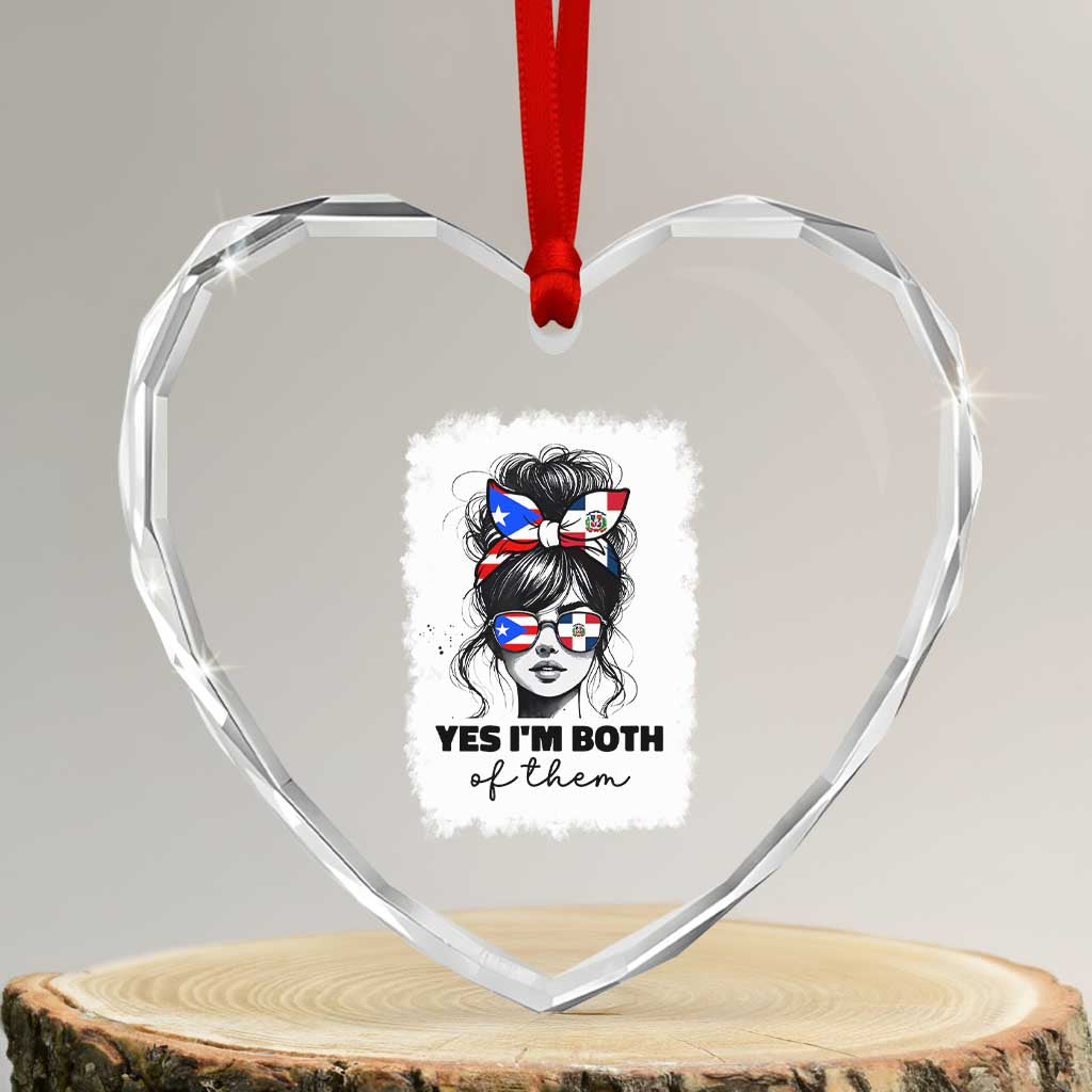 Dominican Puerto Rican Woman Heart Crystal Glass Ornament Yes Im Both Of Them