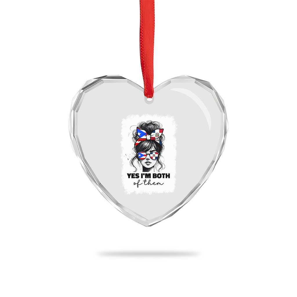 Dominican Puerto Rican Woman Heart Crystal Glass Ornament Yes Im Both Of Them