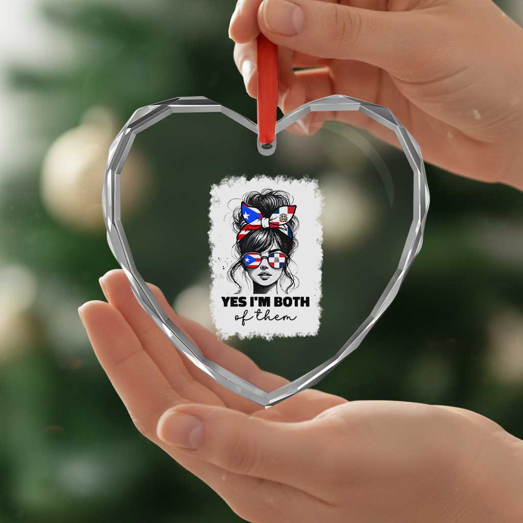Dominican Puerto Rican Woman Heart Crystal Glass Ornament Yes Im Both Of Them
