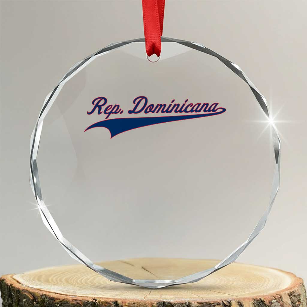Dominican Republic Crystal Glass Ornament Rep Dominicana Vintage Flag Baseball Script - Wonder Print Shop