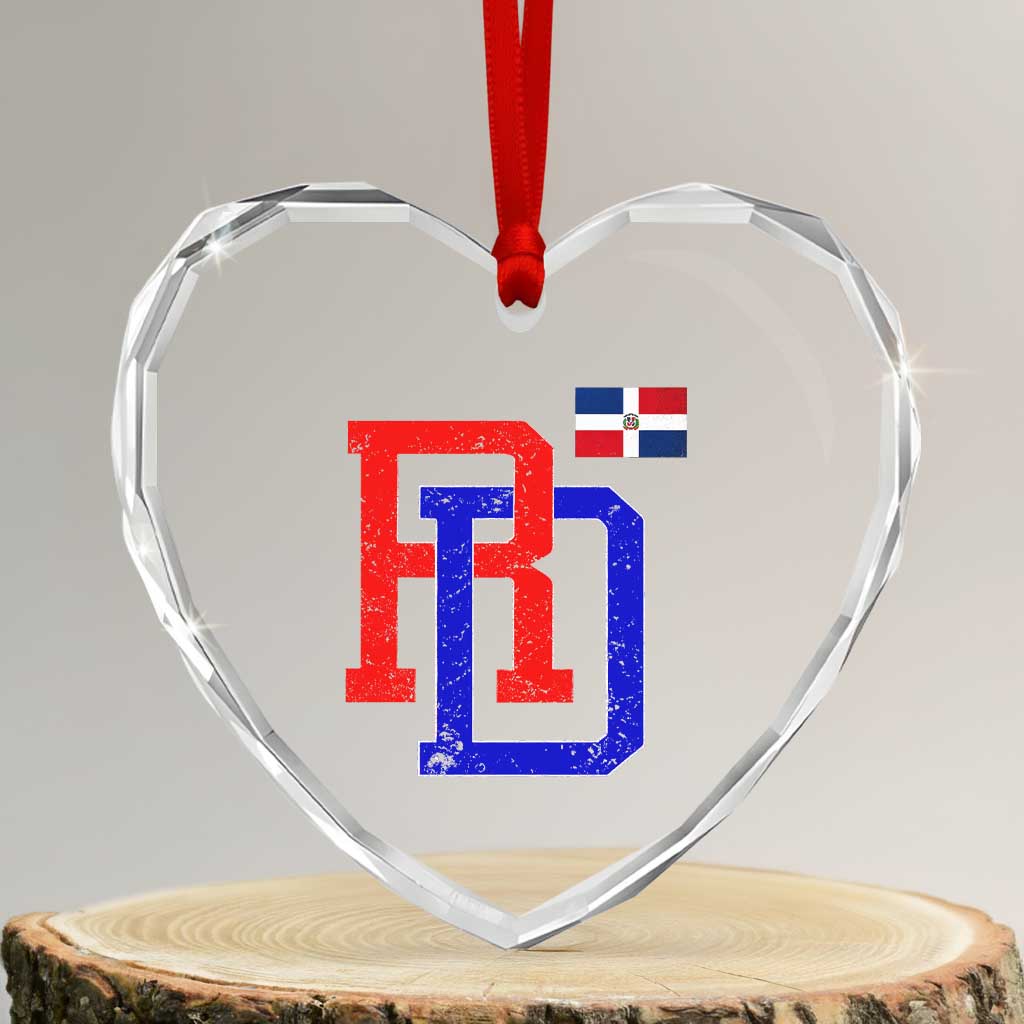 Dominican Republic Heart Crystal Glass Ornament Distressed RD Flag Dominican Pride