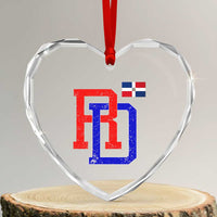 Dominican Republic Heart Crystal Glass Ornament Distressed RD Flag Dominican Pride