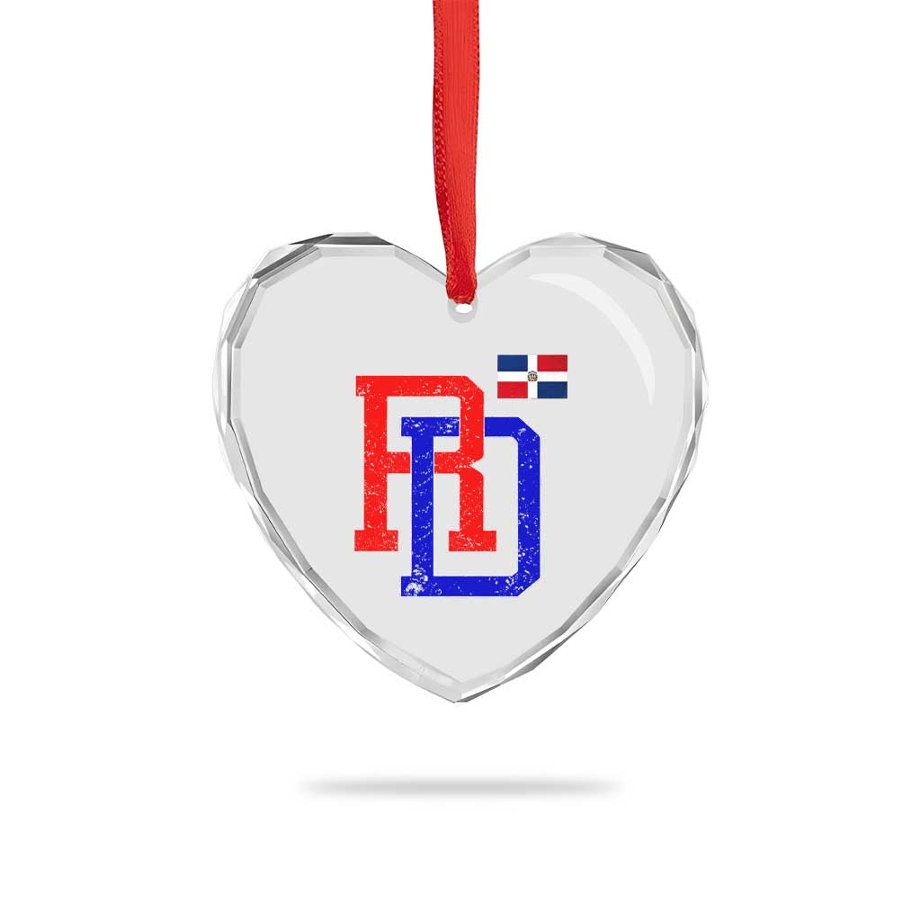 Dominican Republic Heart Crystal Glass Ornament Distressed RD Flag Dominican Pride