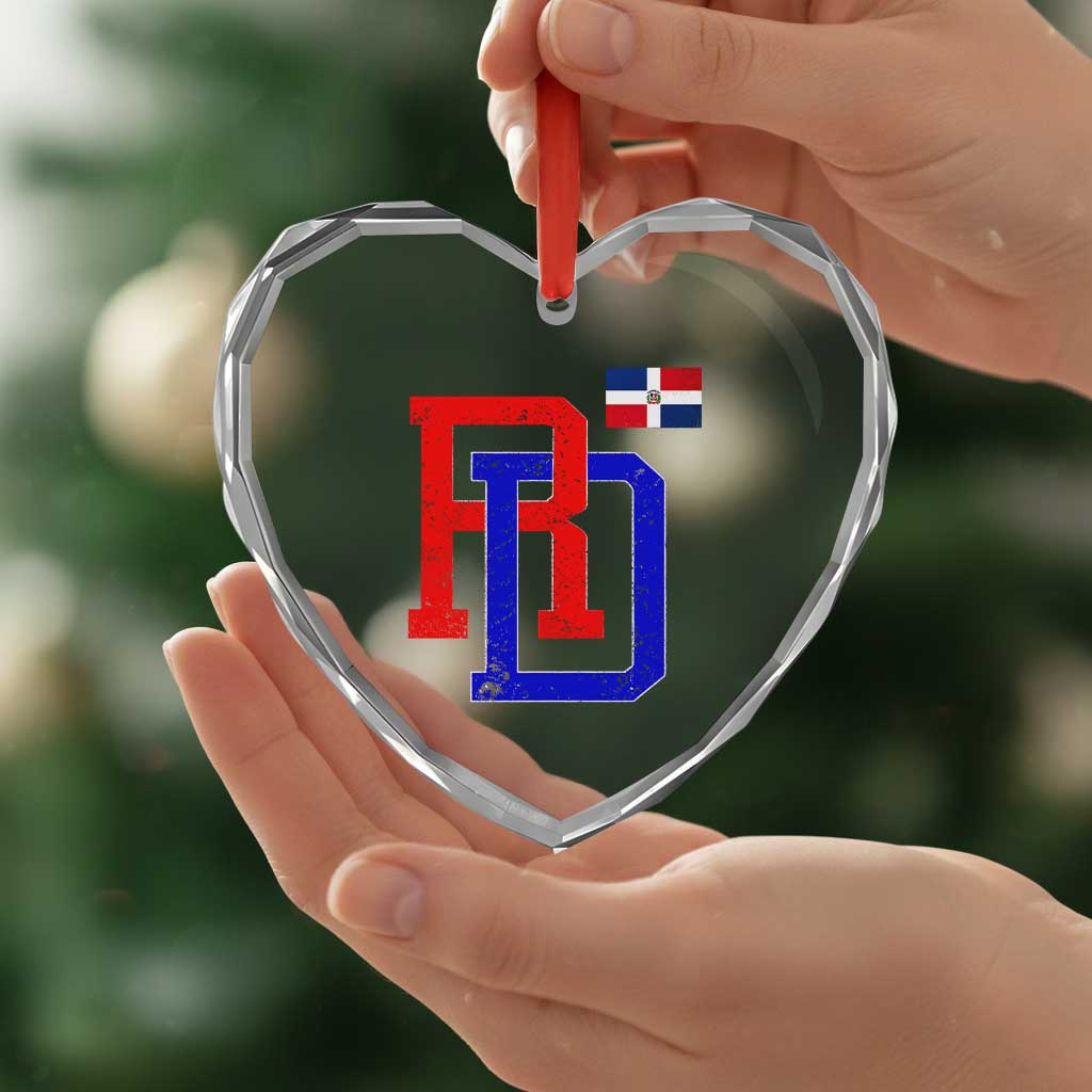 Dominican Republic Heart Crystal Glass Ornament Distressed RD Flag Dominican Pride