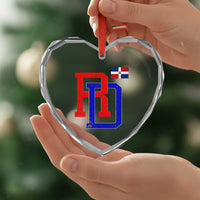 Dominican Republic Heart Crystal Glass Ornament Distressed RD Flag Dominican Pride