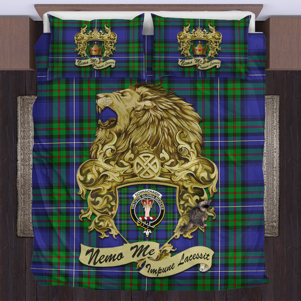 donnachaidh-tartan-bedding-set-motto-nemo-me-impune-lacessit-with-vintage-lion-family-crest-tartan-plaid-duvet-cover-scottish-tartan-plaid-comforter-vintage-style