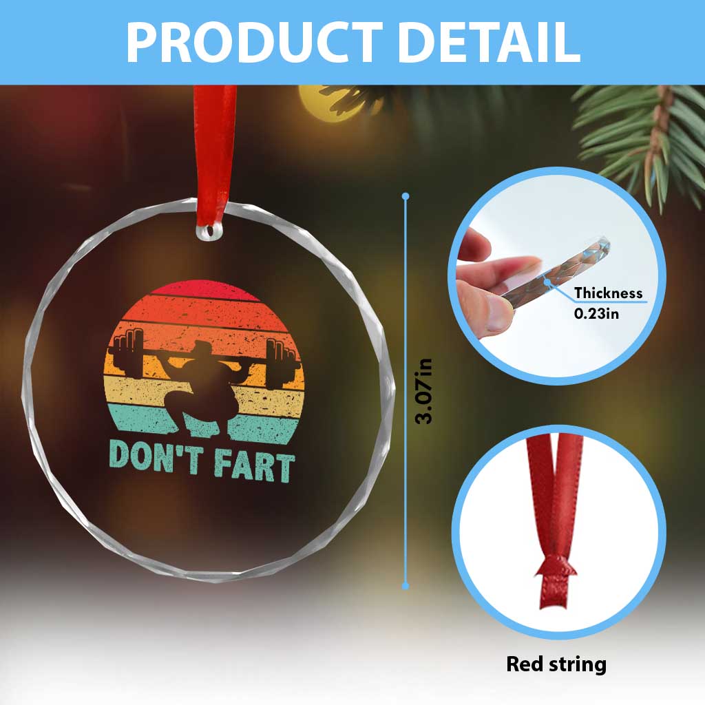 Dont Fart Fitness Gym Workout Weights Squat Humor Crystal Glass Ornament - Wonder Print Shop