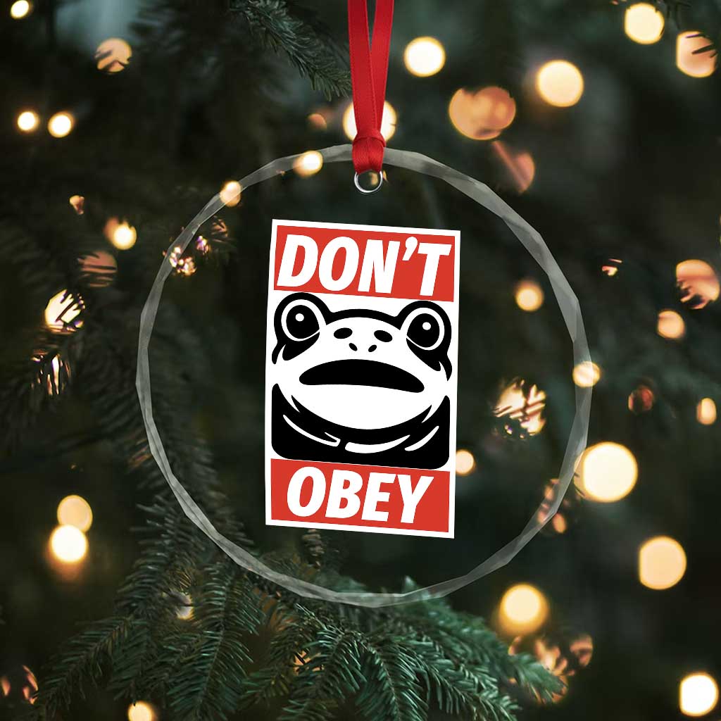 Don't Obey Portland Frog Crystal Glass Ornament Protest Parody Poster Graphic - Wonder Print Shop