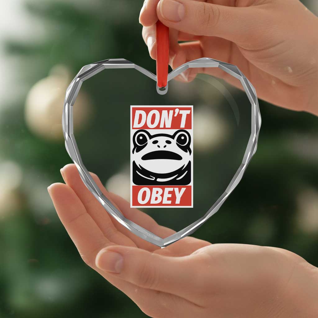 Don't Obey Portland Frog Heart Crystal Glass Ornament Protest Parody Poster Graphic - Wonder Print Shop