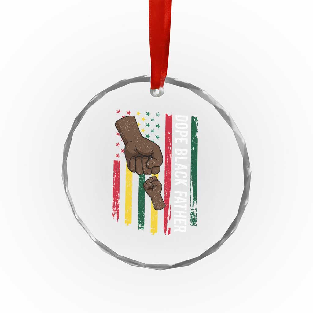 Dope Black Dad Crystal Glass Ornament Vintage American Flag Fist Bump