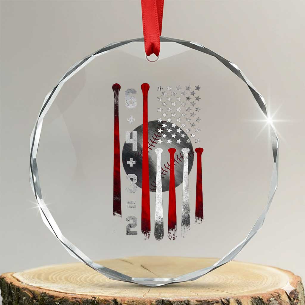 Double Play Crystal Glass Ornament 6 4 3 2 Vintage Baseball Math Softball Player American Flag
