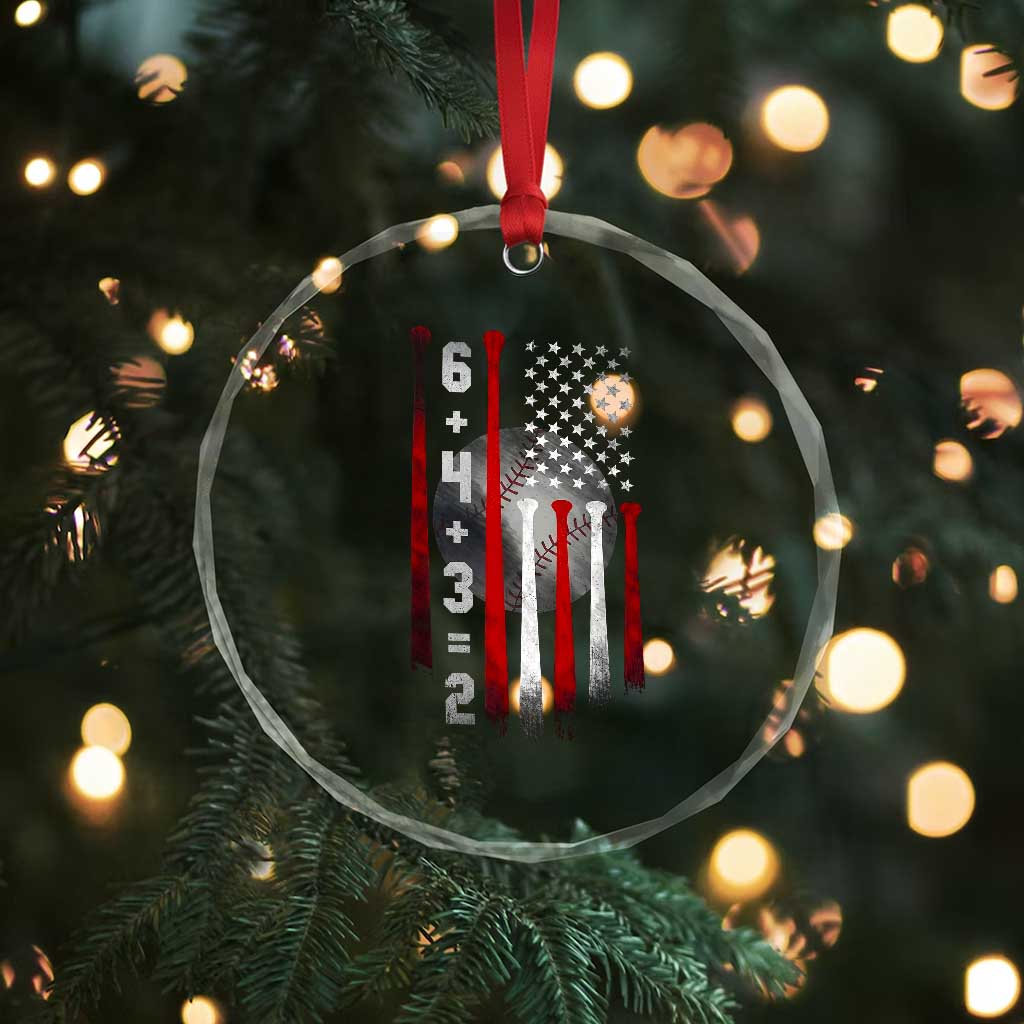 Double Play Crystal Glass Ornament 6 4 3 2 Vintage Baseball Math Softball Player American Flag
