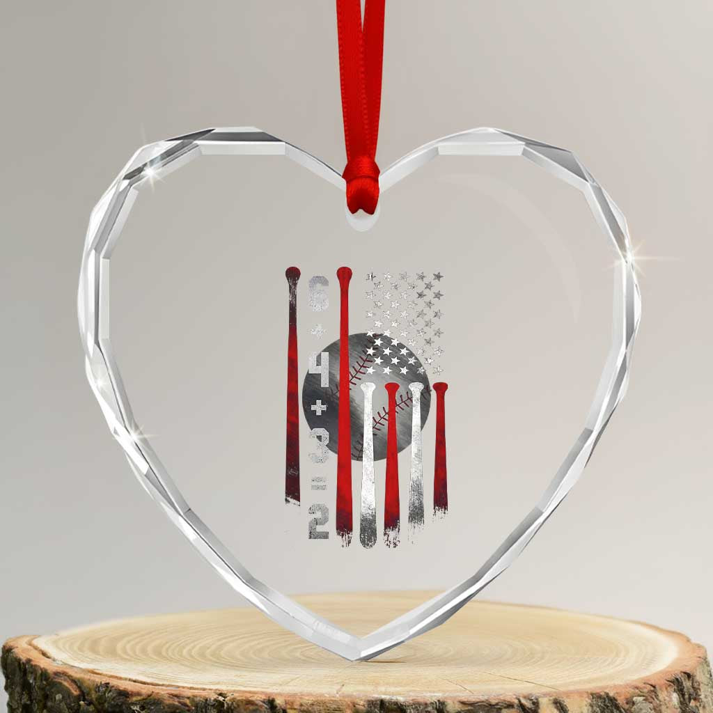 Double Play Heart Crystal Glass Ornament 6 4 3 2 Vintage Baseball Math Softball Player American Flag