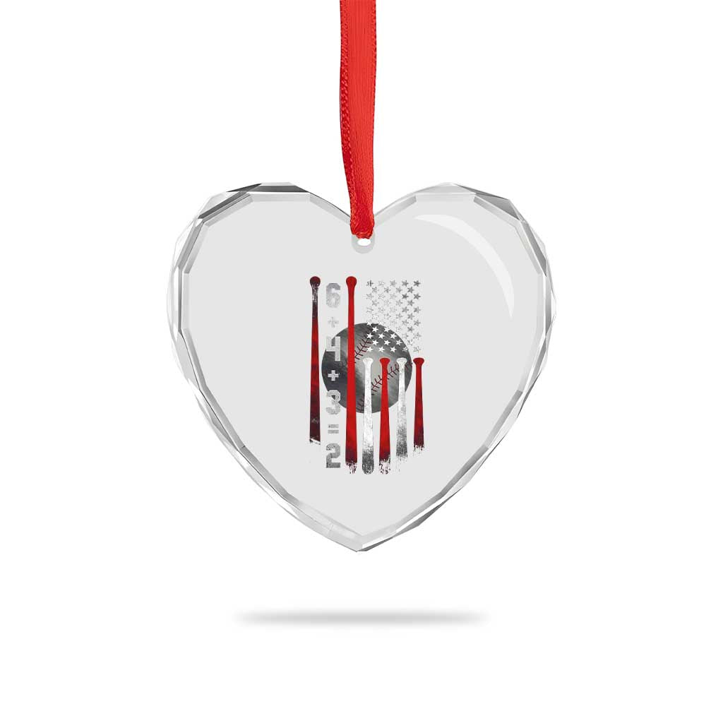 Double Play Heart Crystal Glass Ornament 6 4 3 2 Vintage Baseball Math Softball Player American Flag