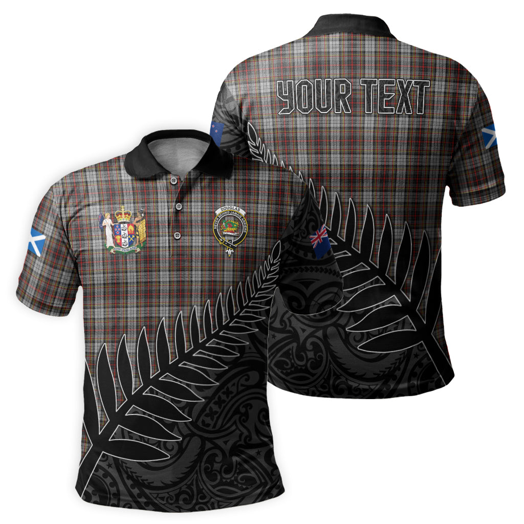 douglas-ancient-dress-tartan-family-crest-golf-shirt-with-fern-leaves-and-coat-of-arm-of-new-zealand-personalized-your-name-scottish-tatan-polo-shirt