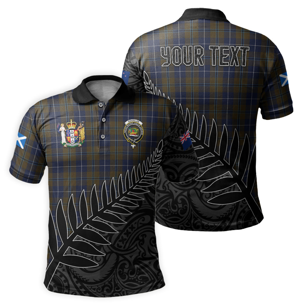 douglas-brown-tartan-family-crest-golf-shirt-with-fern-leaves-and-coat-of-arm-of-new-zealand-personalized-your-name-scottish-tatan-polo-shirt