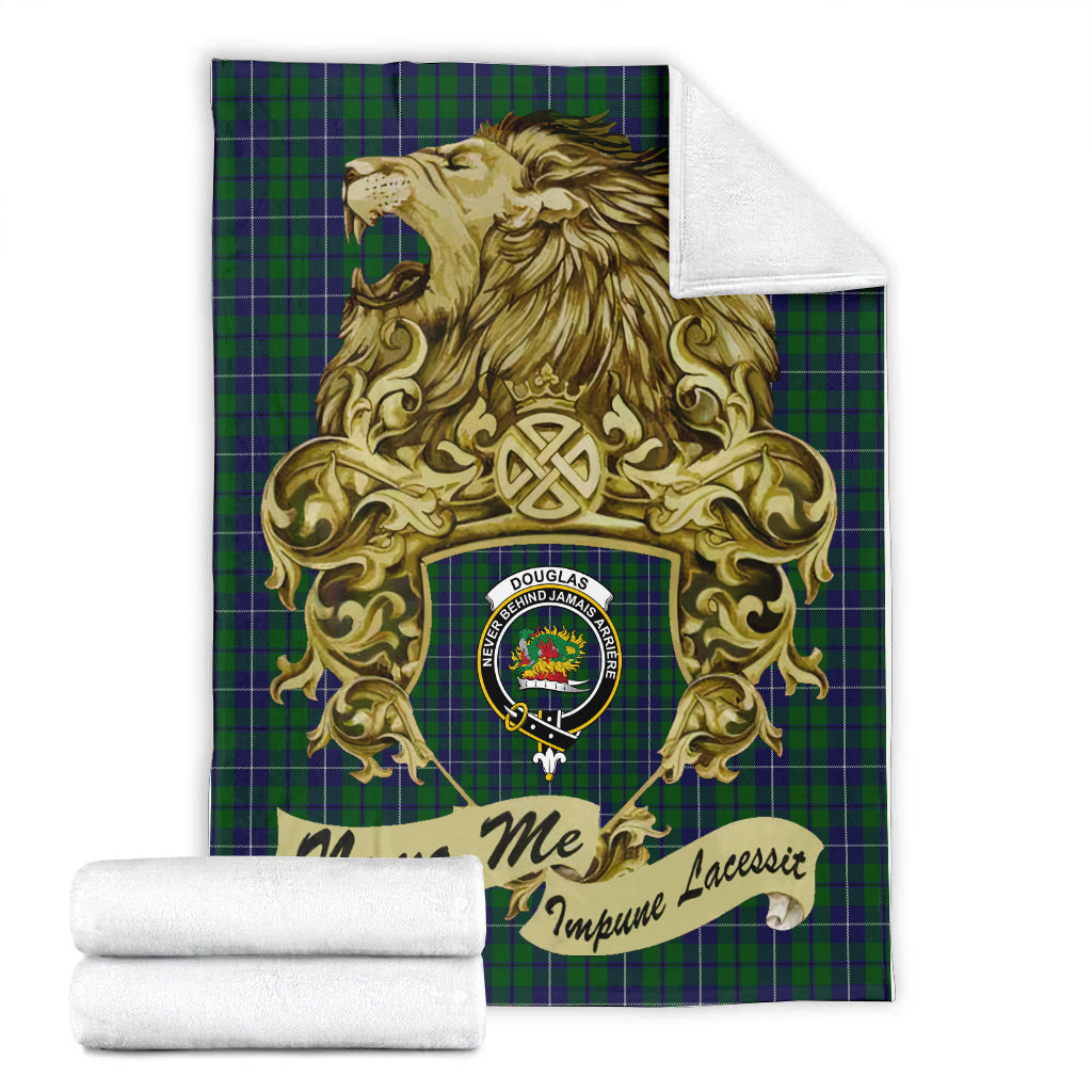 douglas-green-tartan-premium-blanket-motto-nemo-me-impune-lacessit-with-vintage-lion-family-crest-tartan-plaid-blanket-vintage-style
