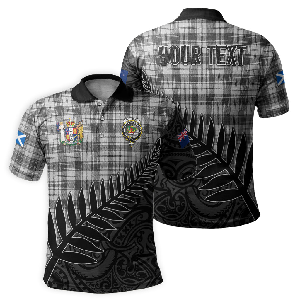 douglas-grey-modern-tartan-family-crest-golf-shirt-with-fern-leaves-and-coat-of-arm-of-new-zealand-personalized-your-name-scottish-tatan-polo-shirt