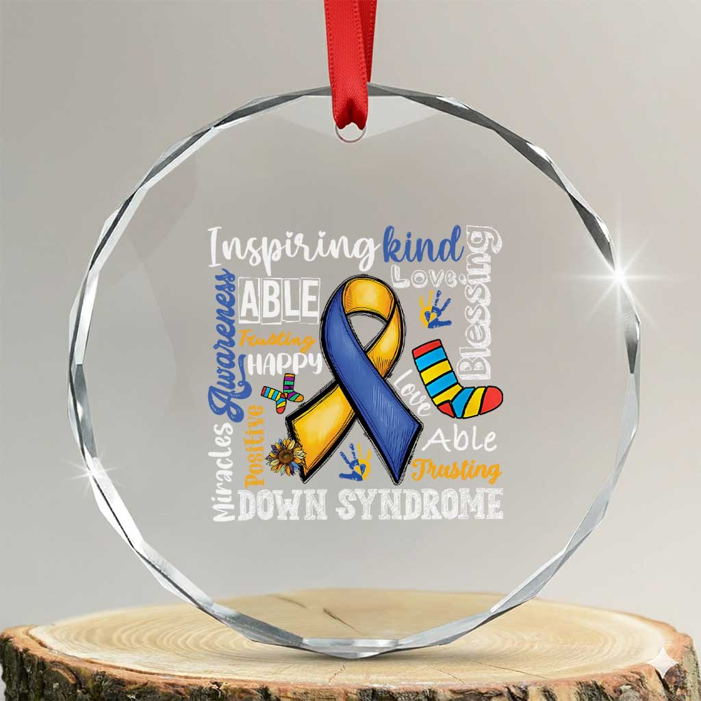 Down Syndrome Awareness Crystal Glass Ornament Rock Your Socks Different Not Less
