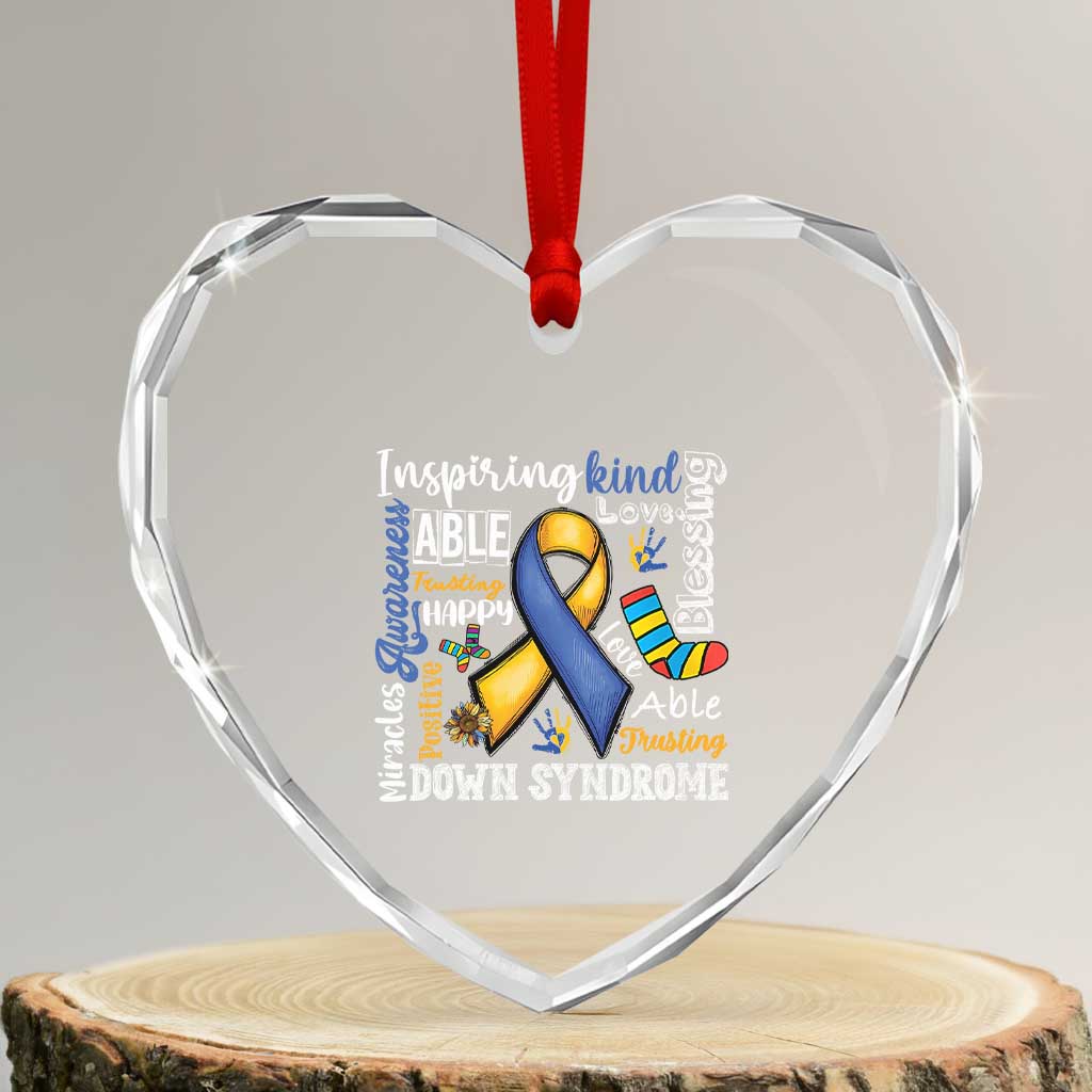 Down Syndrome Awareness Heart Crystal Glass Ornament Rock Your Socks Different Not Less
