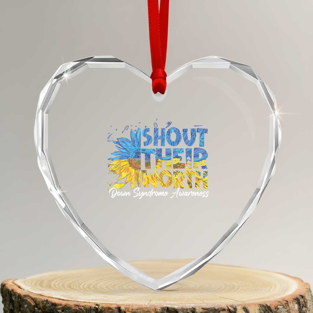 Down Syndrome Awareness Sunflower Heart Crystal Glass Ornament Shout Their Worth