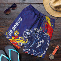DR Congo Football Leopard Mascot Shorts for Men Fierce Leopard Art National Flag Colors