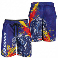 DR Congo Football Leopard Mascot Shorts for Men Fierce Leopard Art National Flag Colors