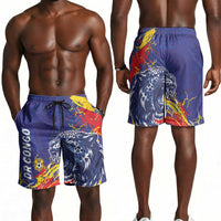 DR Congo Football Leopard Mascot Shorts for Men Fierce Leopard Art National Flag Colors