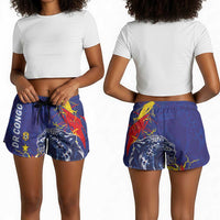 DR Congo Football Leopard Mascot Shorts for Women Fierce Leopard Art National Flag Colors