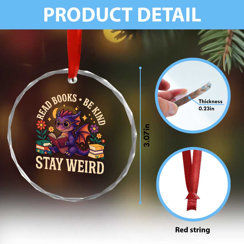 Dragon Read Book Crystal Glass Ornament Funny Read Books Be Kind Stay Weird TS12