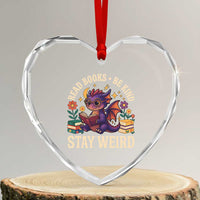 Dragon Read Book Heart Crystal Glass Ornament Funny Read Books Be Kind Stay Weird - Wonder Print Shop