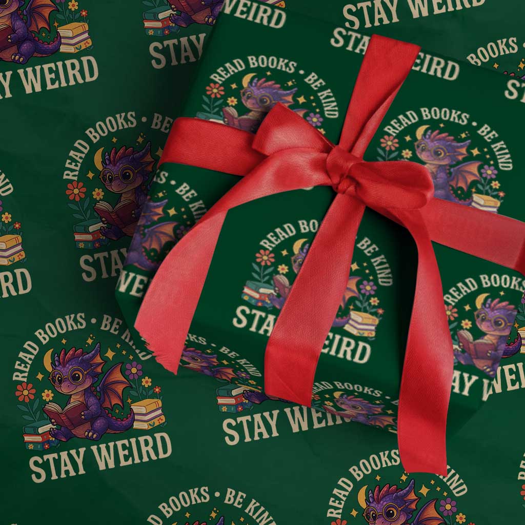 Dragon Read Book Wrapping Paper Roll Funny Read Books Be Kind Stay Weird - Wonder Print Shop