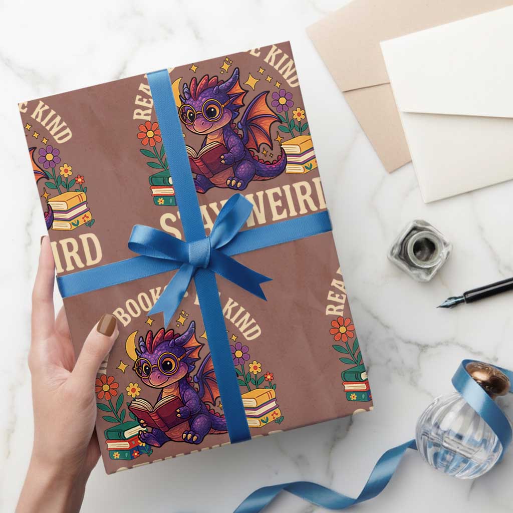 Dragon Read Book Wrapping Paper Roll Funny Read Books Be Kind Stay Weird - Wonder Print Shop