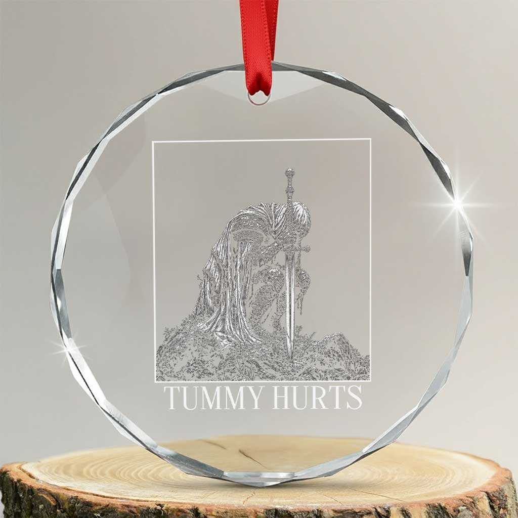 Dramatic Tummy Hurts Kneeling Knight Graphic Crystal Glass Ornament Funny Medieval Sarcastic Renaissance Fantasy Meme