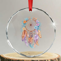 Dream Catcher Colorful Boho Floral Feather Graphic Crystal Glass Ornament
