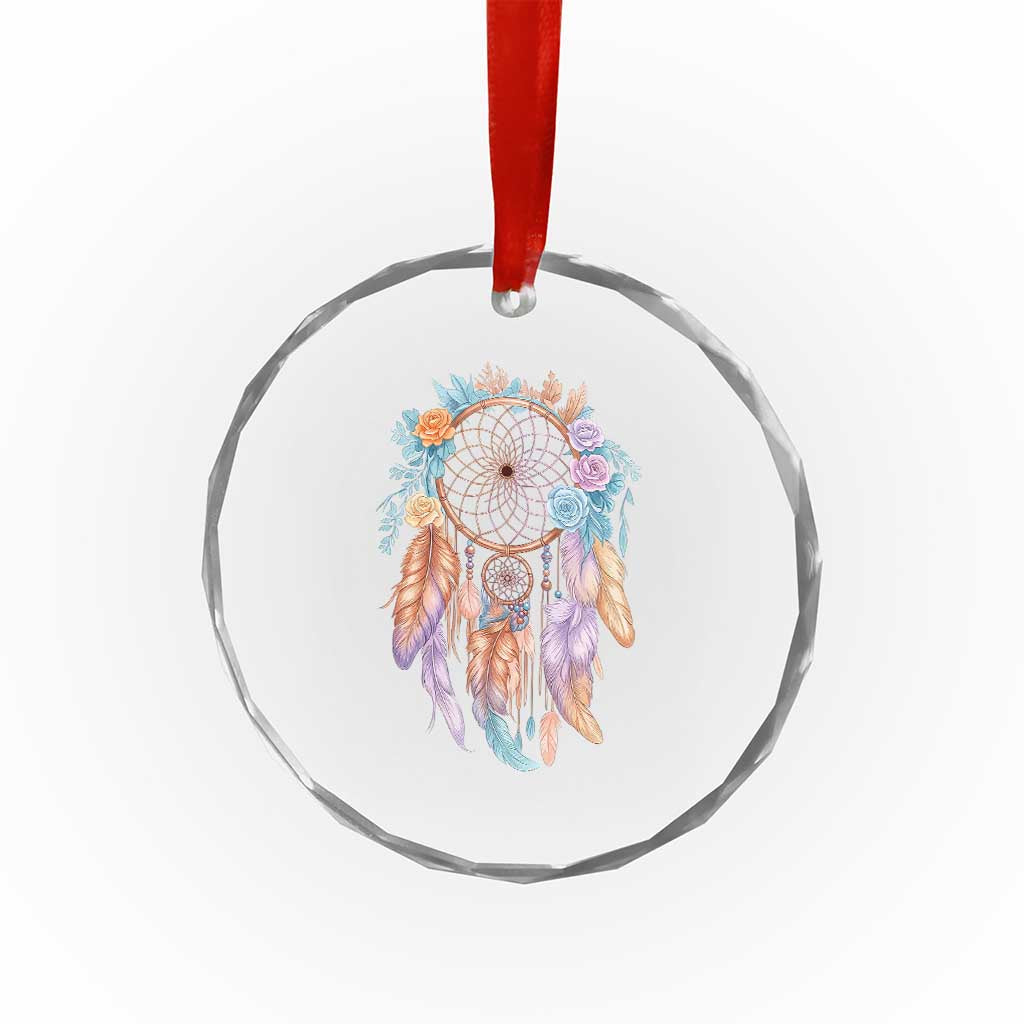 Dream Catcher Colorful Boho Floral Feather Graphic Crystal Glass Ornament