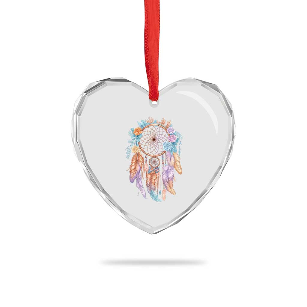 Dream Catcher Colorful Boho Floral Feather Graphic Heart Crystal Glass Ornament