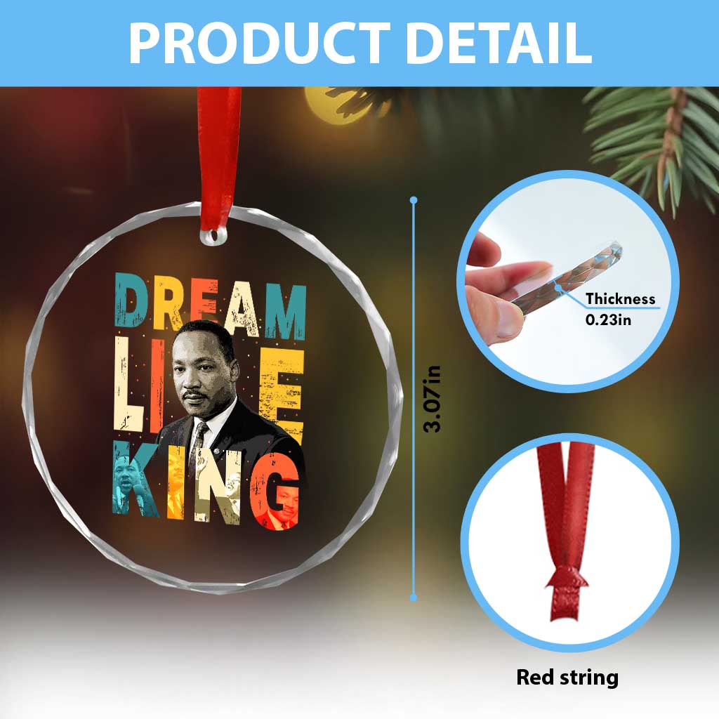 Dream Like King Inspirational MLK Graphic Crystal Glass Ornament Civil Rights Legacy Tribute