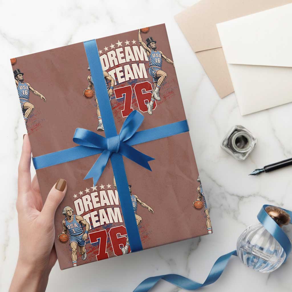 Dream Team 76 Founding Fathers Playing Basketball Wrapping Paper Roll Funny George Washington Abraham Lincoln Patriotic Sports Fan