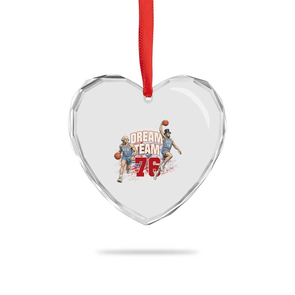 Dream Team 76 Founding Fathers Playing Basketball Heart Crystal Glass Ornament Funny George Washington Abraham Lincoln Patriotic Sports Fan
