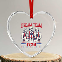 Dream Team of 1776 Funny Basketball 4th of July Founding Fathers Heart Crystal Glass Ornament