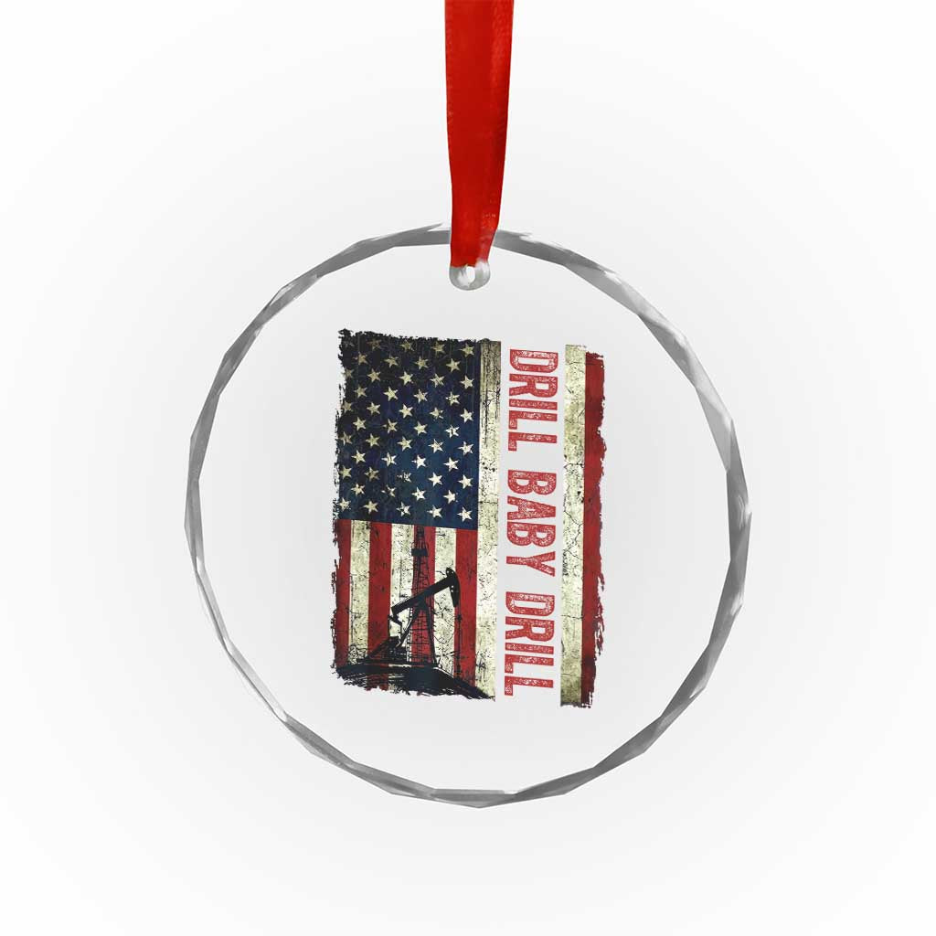 Drill Baby Drill American Flag Crystal Glass Ornament Oil Rig Oildfield Energy Industry Patriot - Wonder Print Shop