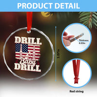 Drill Baby Drill American Flag Crystal Glass Ornament Retro Oilfield Oil Rig Patriot - Wonder Print Shop