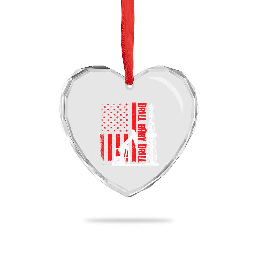 Drill Baby Drill American Flag Heart Crystal Glass Ornament Distressed Oil Rig Oildfield Energy Industry - Wonder Print Shop