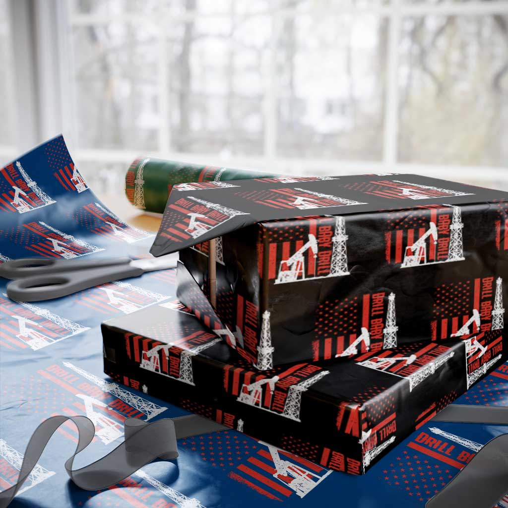 Drill Baby Drill American Flag Wrapping Paper Roll Distressed Oil Rig Oildfield Energy Industry - Wonder Print Shop