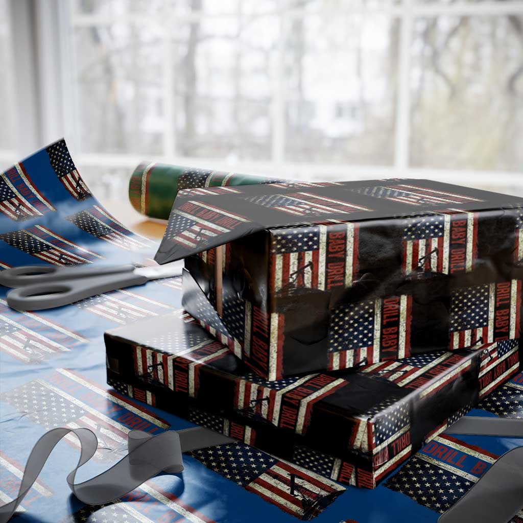 Drill Baby Drill American Flag Wrapping Paper Roll Oil Rig Oildfield Energy Industry Patriot - Wonder Print Shop