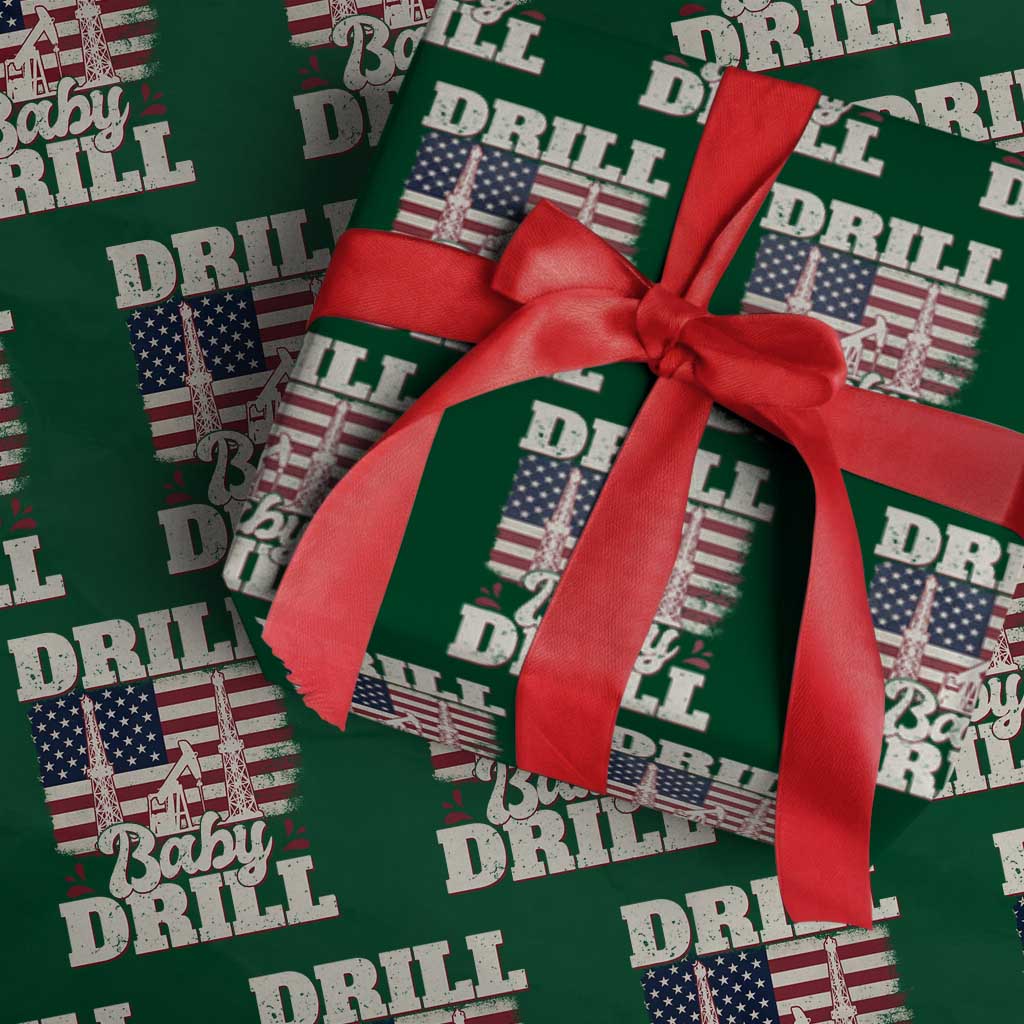 Drill Baby Drill American Flag Wrapping Paper Roll Retro Oilfield Oil Rig Patriot - Wonder Print Shop