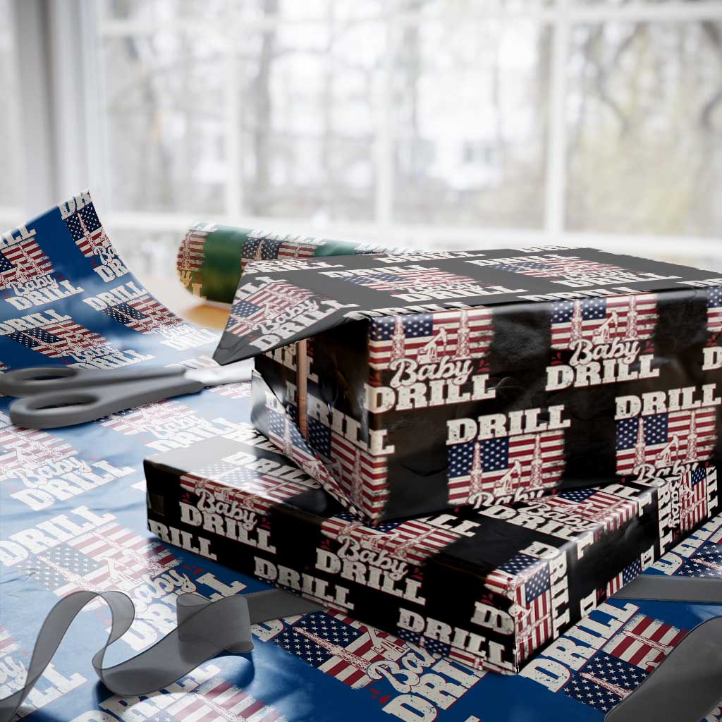 Drill Baby Drill American Flag Wrapping Paper Roll Retro Oilfield Oil Rig Patriot - Wonder Print Shop